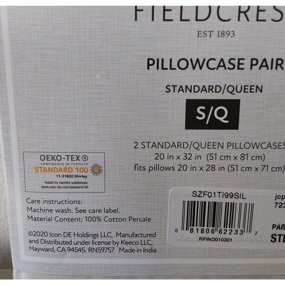 FIELDCREST White PARCHMENT Cotton Percale Standard Queen Pillowcases 2-Pk 300TC - Picture 8 of 8